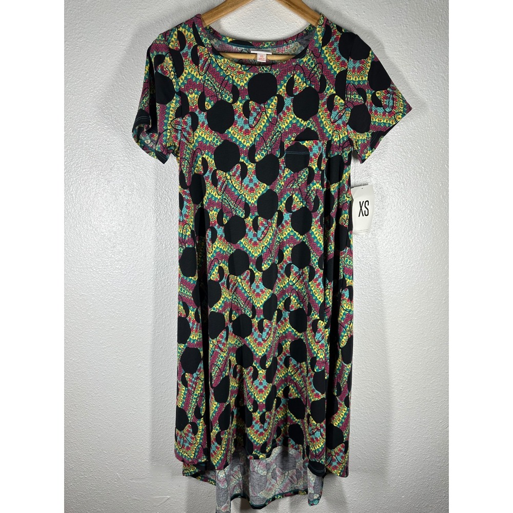 LuLaRoe Dress Womens XS Multi Disney Carly Swing High-Low Mickey Mouse Print NWT